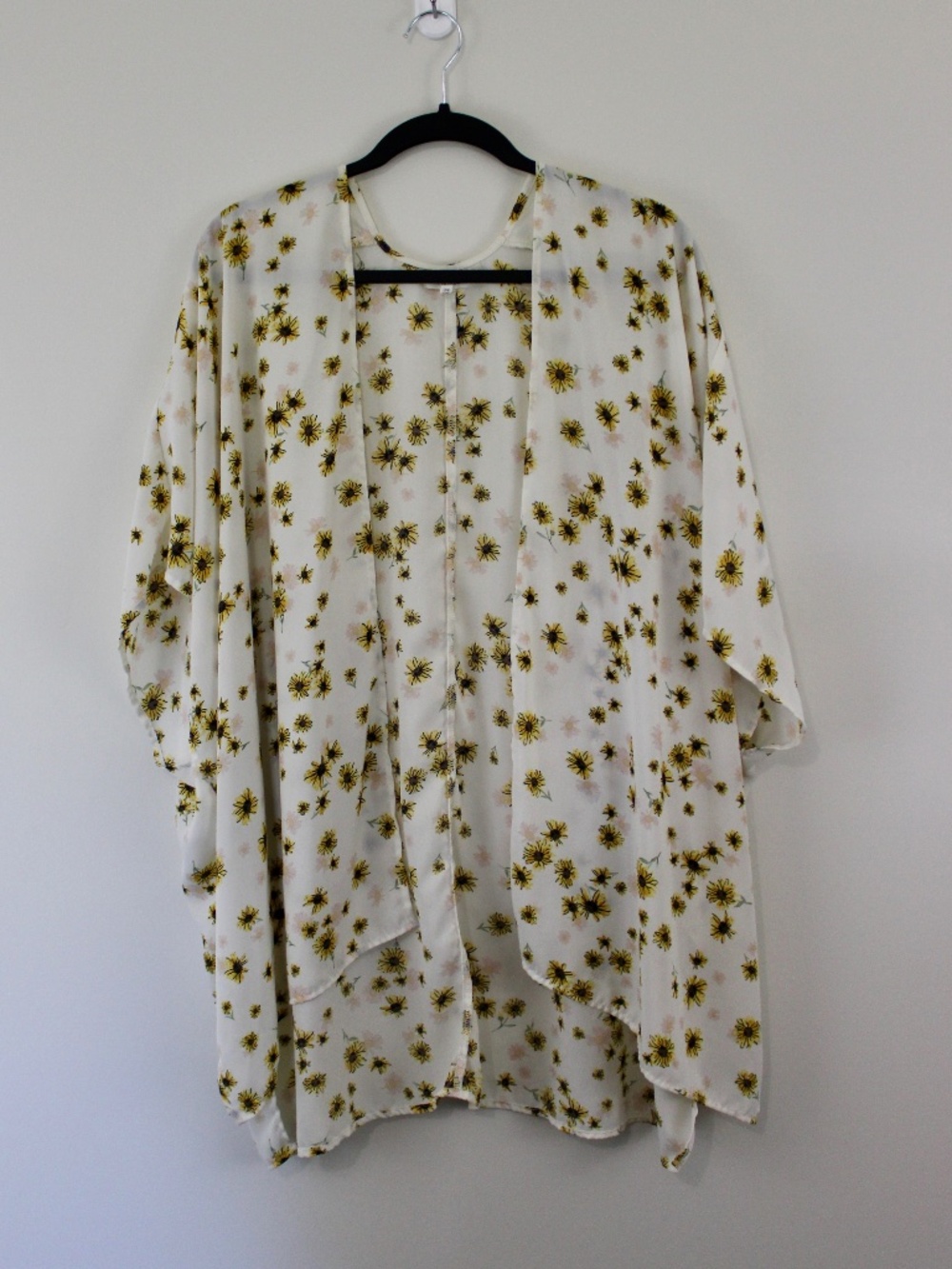 Maurices Ivory Sunflower Print Sheer Kimono Cardigan One Size